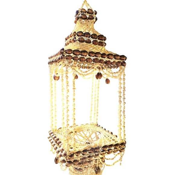 Vintage 70s MCM Regency Square Cowrie Sea Shell Hanging Plant Hanger RARE HTF - Picture 11 of 12